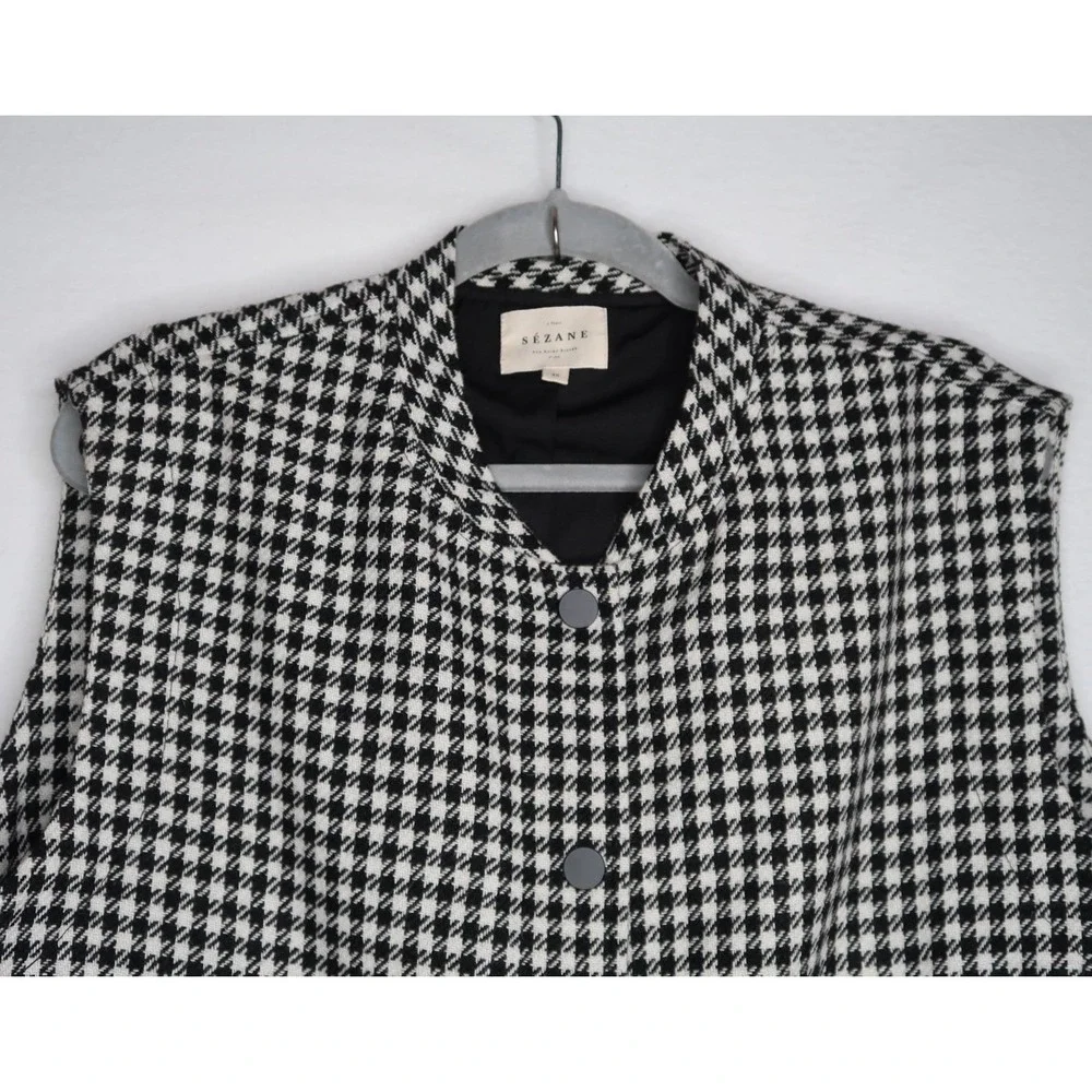 Sézane Houndstooth Wool Blend Snap Front Vest Jacket Womens Sz US 14 46 EU EUC - Picture 5 of 12